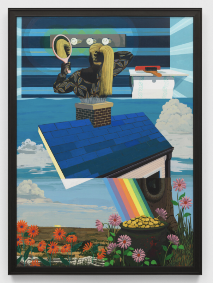 A painting by Kerry James Marshall, called Untitled (Exquisite Corpse Pot of Gold), dated 2021.